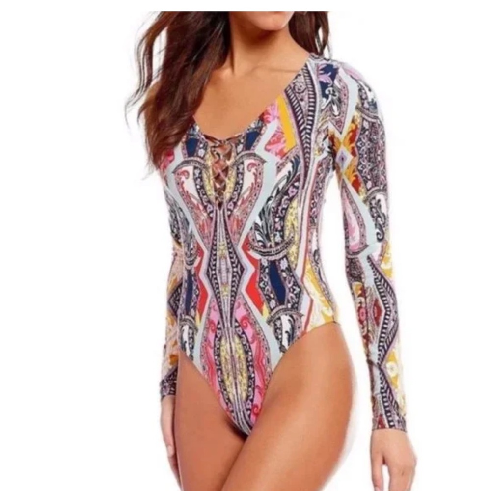 Women’s Long sleeve paisley free people bodysuit size small